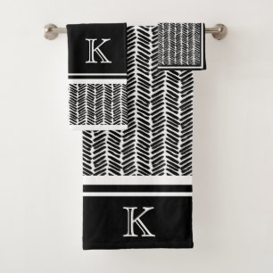 Custom Black And White Zigzag Stripes Bath Towel Set