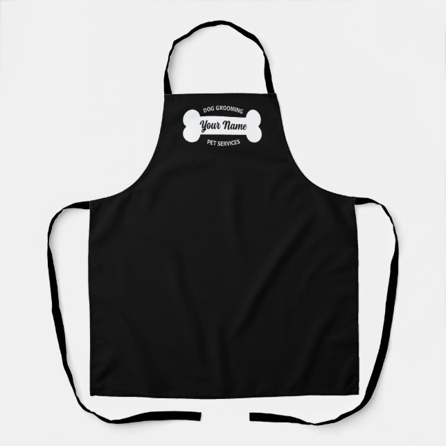 Custom black apron for dog grooming business (Front)
