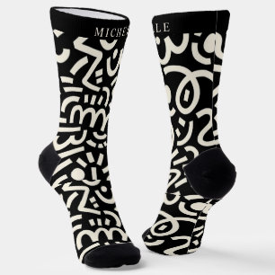 Custom Black Background White  Abstract Pattern Socks
