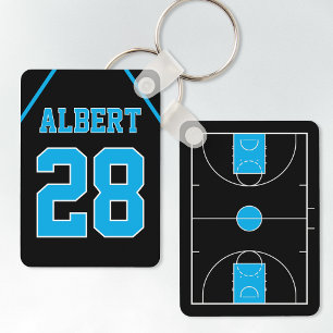 Custom Black & Blue Basketball Court and Jersey Keychain