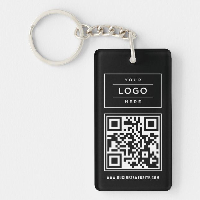 Custom Black Business Logo and Website QR Code Keychain (Front)