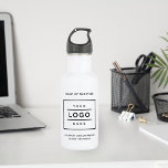 Custom Black Business Logo Branded White 532 Ml Water Bottle<br><div class="desc">Custom white stainless steel branded water bottle features your professional business logo design,  along with wording for your business name,  slogan,  website,  location,  or other information that can be personalized. Simply add your company logo to the black placeholder image space,  and fill in with your preferred wording.</div>
