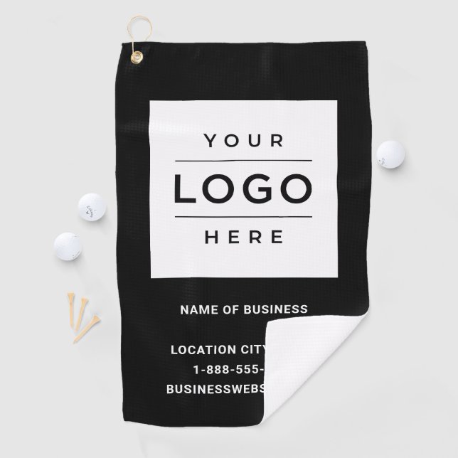 Custom Black Business Logo Company Branded Golf Towel (InSitu)