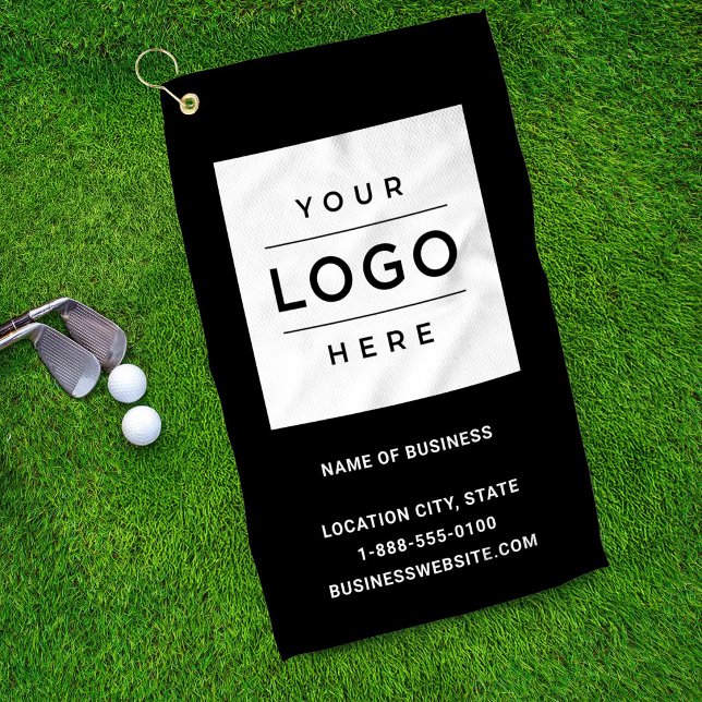 Custom Black Business Logo Company Branded Golf Towel (Creator Uploaded)