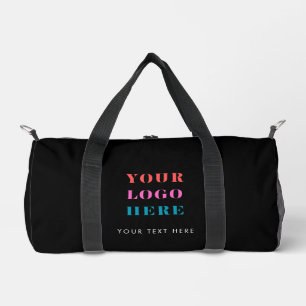 Custom Black Business Logo & Text Fitness  Duffle Bag