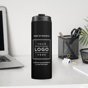 Custom Black Business Name and Logo Black Branded Thermal Tumbler