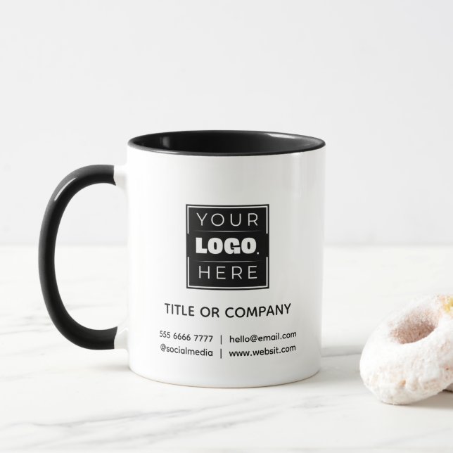 Custom Black Business Name and Logo Branded Mug (With Donut)
