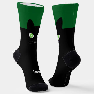 Custom Black Cat Photo Socks with Name - Cat Lover