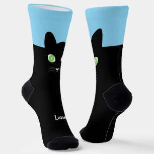 Custom Black Cat Photo Socks with Name - Cat Lover