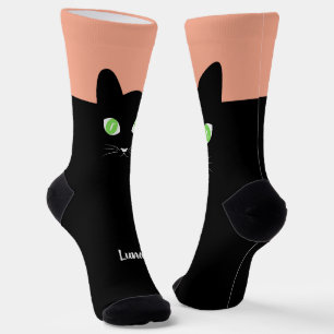 Custom Black Cat Photo Socks with Name - Cat Lover