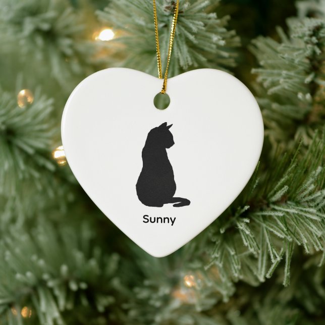 Custom Black Cat Silhouette Christmas Art Ceramic Ornament (Tree)