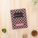 Custom Black Check Pattern On Blush Pink Mini Binder<br><div class="desc">Beautiful contemporary black chequered checks pattern design on a blush pink coloured background. With a classy label to customize or personalize with your name or own text. A whimsical,  fun,  and classic motif for the retro-modern kitchen cook.</div>