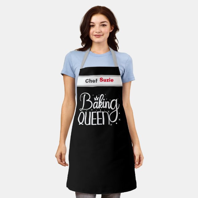 Custom Black Chef Apron Personalized Name Womens (Worn)