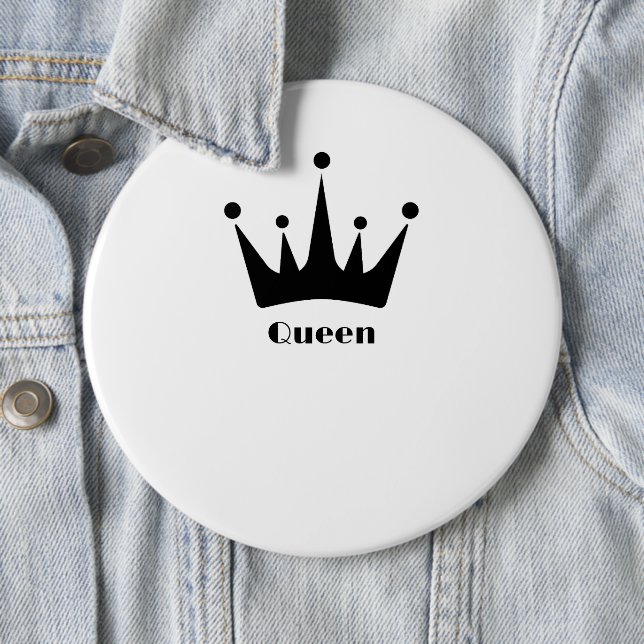 Custom Black Colour Crown Image Queen Text Patches 6 Inch Round Button (In Situ)