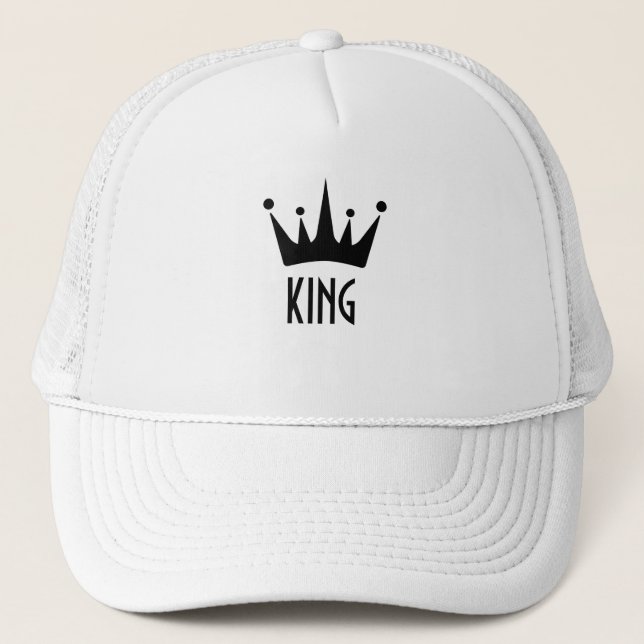 Custom Black Colour Crown King Text  Trucker Hat (Front)