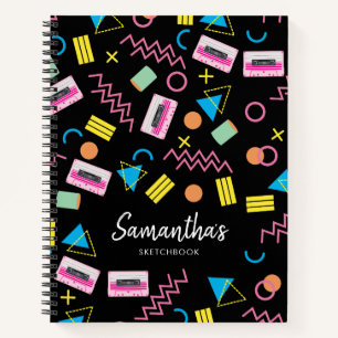 Custom Black Colourful Eighties 80's Retro Pattern Notebook