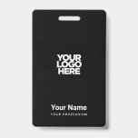 Custom Black Company Logo Name Title Bar Code Badge<br><div class="desc">Easily personalize this Custom Administrative professional Name Badge without photo, with Scan Bar Code and large business logo. A simple business design in minimalist cool total black and white colours fully customizable in front and back sizes, sans-serif basic and modern fonts and a professional and clear look, perfect for small...</div>