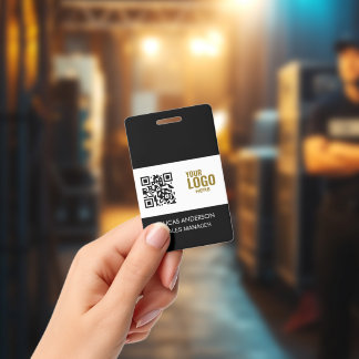 Custom Black Company Logo Name Title Bar Code Badge