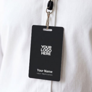 Custom Black Company Logo Name Title Bar Code Badge