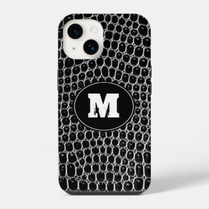 Custom Black Croc Monogram Faux Crocodile Skin iPhone 14 Case