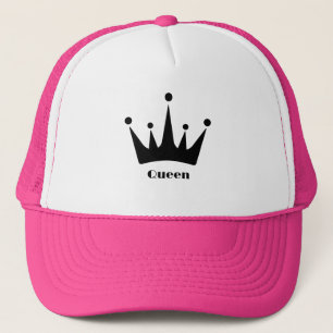 Custom Black Crown Image Queen Text Hot Pink Colou Trucker Hat