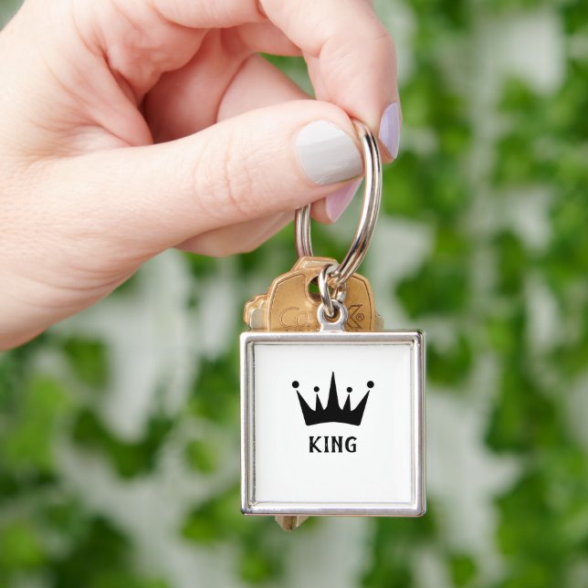 Custom Black Crown King Text Premium Square  Keychain (Hand)