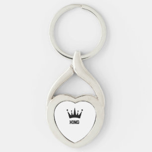 Custom Black Crown King Text Twisted Heart Metal Keychain