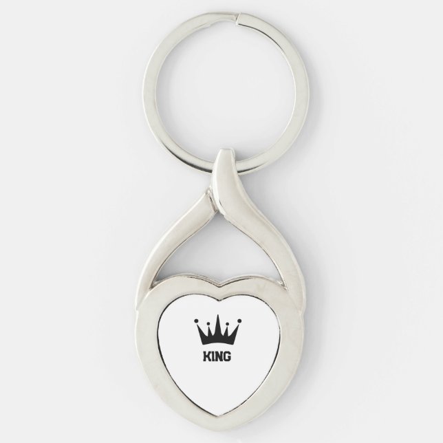 Custom Black Crown King Text Twisted Heart Metal  Keychain (Front)