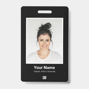 Custom Black Employee Large Photo, BarCode, Name Badge