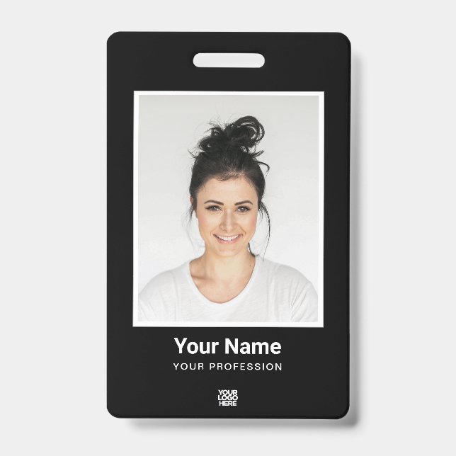 Custom Black Employee Large Photo, BarCode, Name Badge (Front)