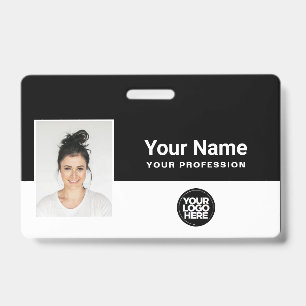 Custom Black Employee Photo Bar Code Logo Lanyard Badge