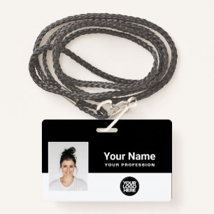 Custom Black Employee Photo Bar Code Logo Lanyard Badge