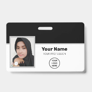 Custom Black Employee: Photo, Bar Code, Logo, Name Badge