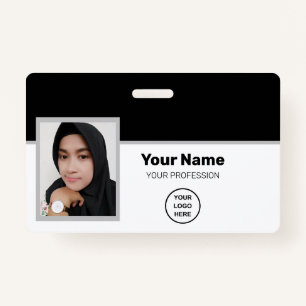 Custom Black Employee: Photo, Bar Code, Logo, Name Badge