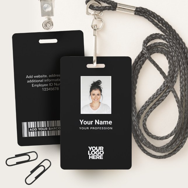 Custom Black Employee Photo, Bar Code, Logo, Name Badge (Creator Uploaded)