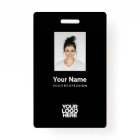 Custom Black Employee Photo, Bar Code, Logo, Name