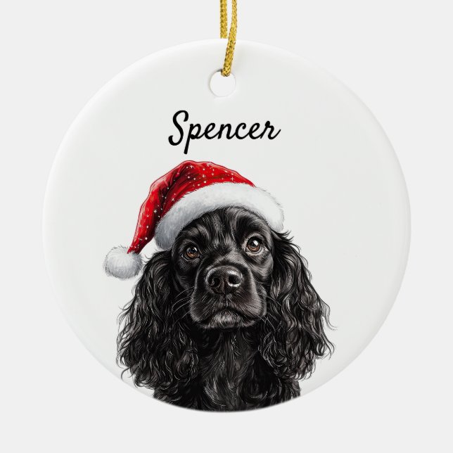 Custom Black English Cocker Spaniel Ceramic Ornament (Front)