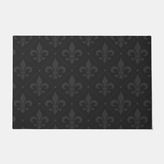 Custom Black Fleur de Lis Outdoor Doormat (Front)