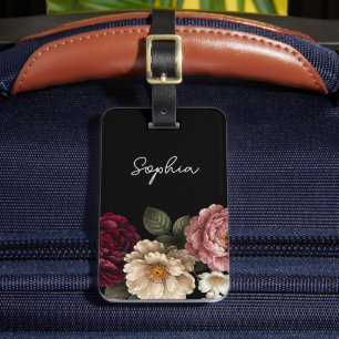 Custom Black Floral Beautifil Flowers Boho Luggage Tag