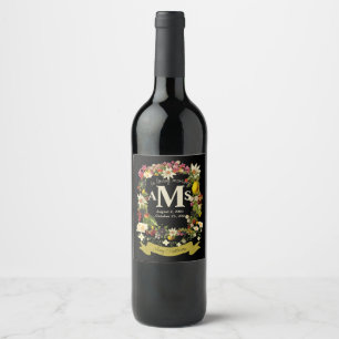 Custom Black Floral Crest Funeral Wine Label