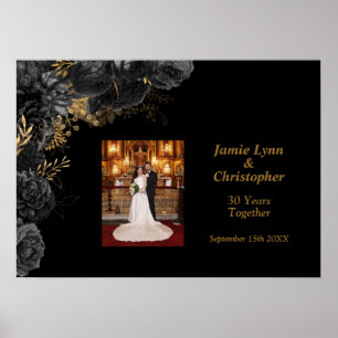 Custom Black Floral Wedding Anniversary Poster