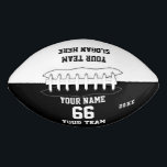Custom black Football with Name, Number, Team<br><div class="desc">Create your own custom black white Football with Name, Number, Team Name, Slogan and Year. Personalize this simple classic football template with your custom message, name, team name and year. Easily personalize it for a cool sport keepsake. Create your unique personalized gift for coach, boy's birthday, football player, teammates and...</div>