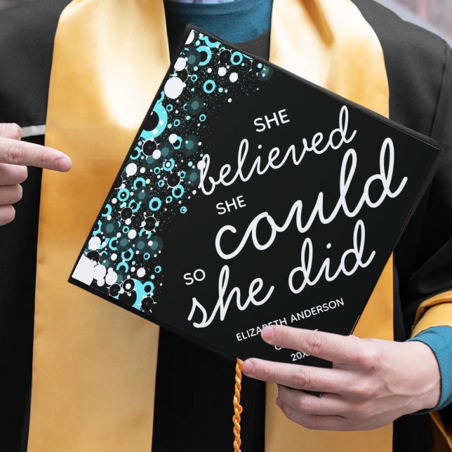 Custom Black Glitter She Believed Graduation Cap Topper (Creator Uploaded)