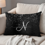 Custom Black Glitter Sparkle Monogram Accent Pillow<br><div class="desc">Easily personalize this trendy elegant accent pillow design featuring pretty black sparkling glitter on a black brushed metallic background.</div>