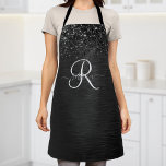 Custom Black Glitter Sparkle Monogram Apron<br><div class="desc">Easily personalize this trendy elegant apron design featuring pretty black sparkling glitter on a black brushed metallic background.</div>