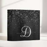 Custom Black Glitter Sparkle Monogram Binder<br><div class="desc">Easily personalize this trendy elegant binder design featuring pretty black sparkling glitter on a black brushed metallic background.</div>