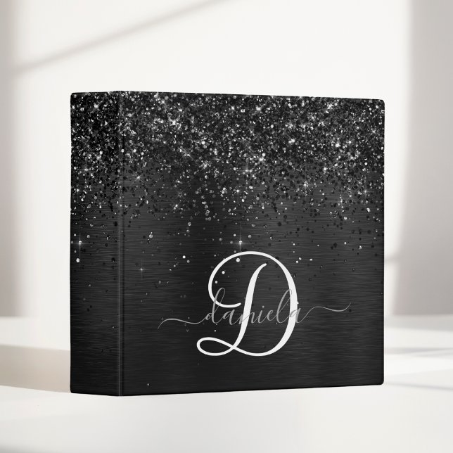 Custom Black Glitter Sparkle Monogram Binder (Creator Uploaded)