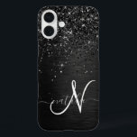 Custom Black Glitter Sparkle Monogram iPhone 16 Plus Case<br><div class="desc">Easily personalize this trendy elegant phone case design featuring pretty black sparkling glitter on a black brushed metallic background.</div>