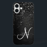 Custom Black Glitter Sparkle Monogram iPhone 16 Plus Case<br><div class="desc">Easily personalize this trendy elegant phone case design featuring pretty black sparkling glitter on a black brushed metallic background.</div>