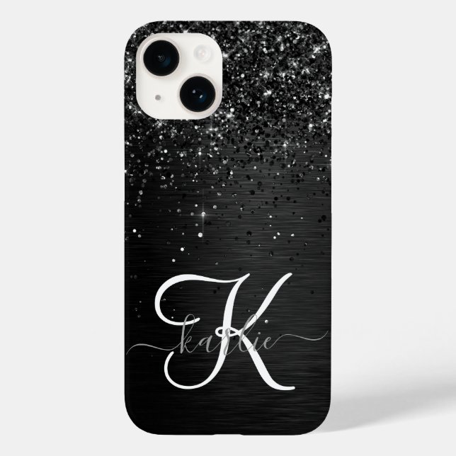 Custom Black Glitter Sparkle Monogram Case-Mate iPhone Case (Back)
